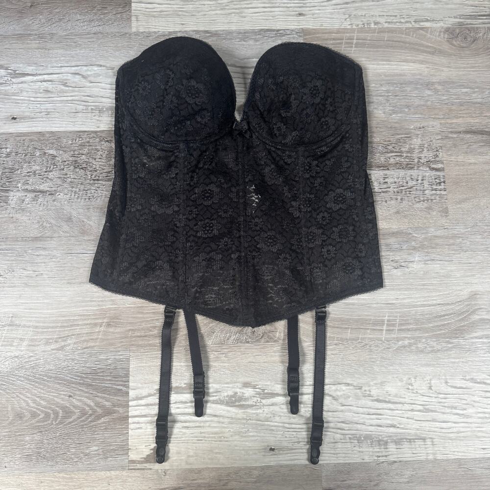 NWT Va Bien Black Lace Bustier Corset Top Garters Goth Boudoir Coquette 40C
